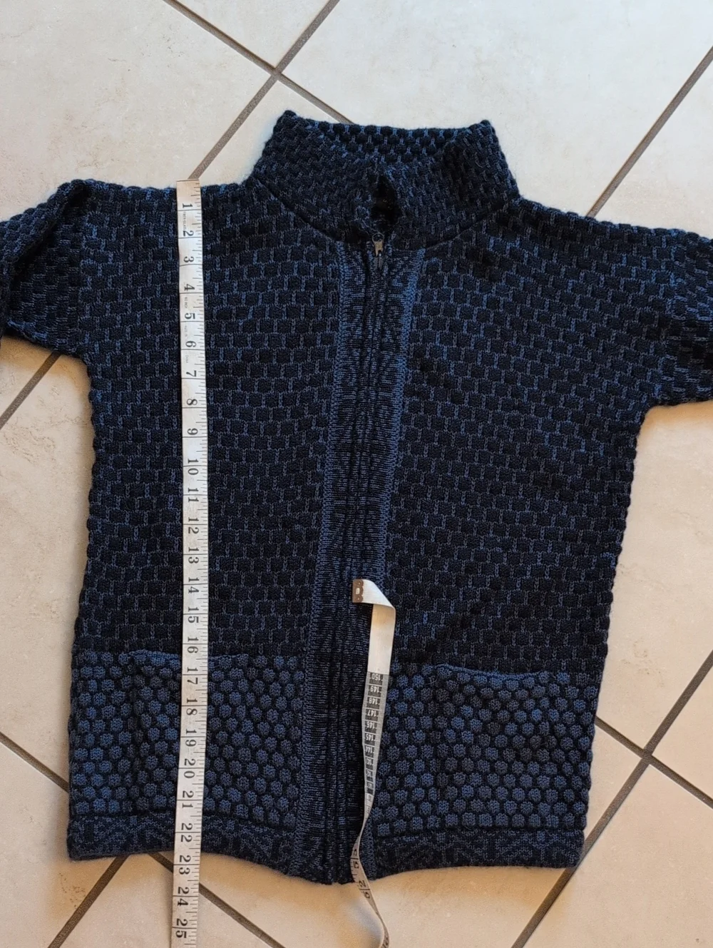 Alpaca Made In Peru Sweater Full Zip Cardigan Blue Patterned Size XS